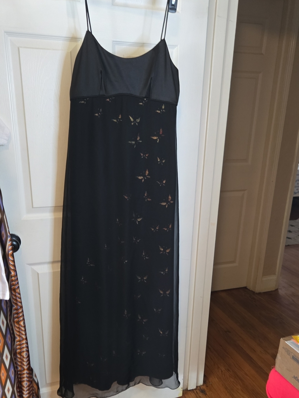 Rhapsody Black Spaghetti-Strap Maxi with Butterfly Detail